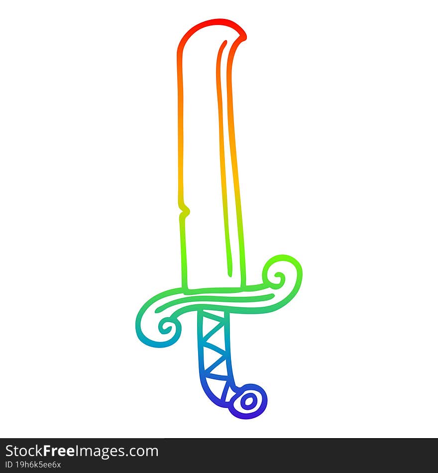 rainbow gradient line drawing cartoon ancient sword