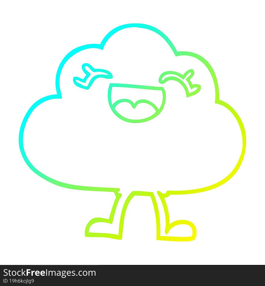 cold gradient line drawing cartoon happy grey cloud