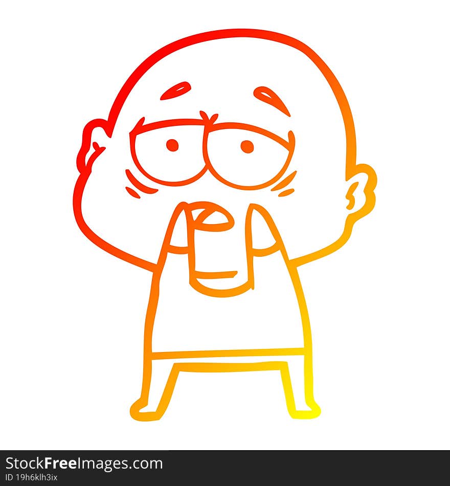 Warm Gradient Line Drawing Cartoon Tired Bald Man