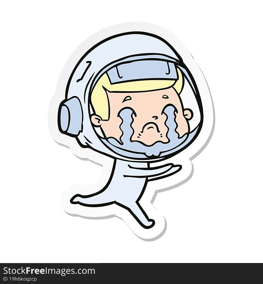 sticker of a cartoon crying astronaut