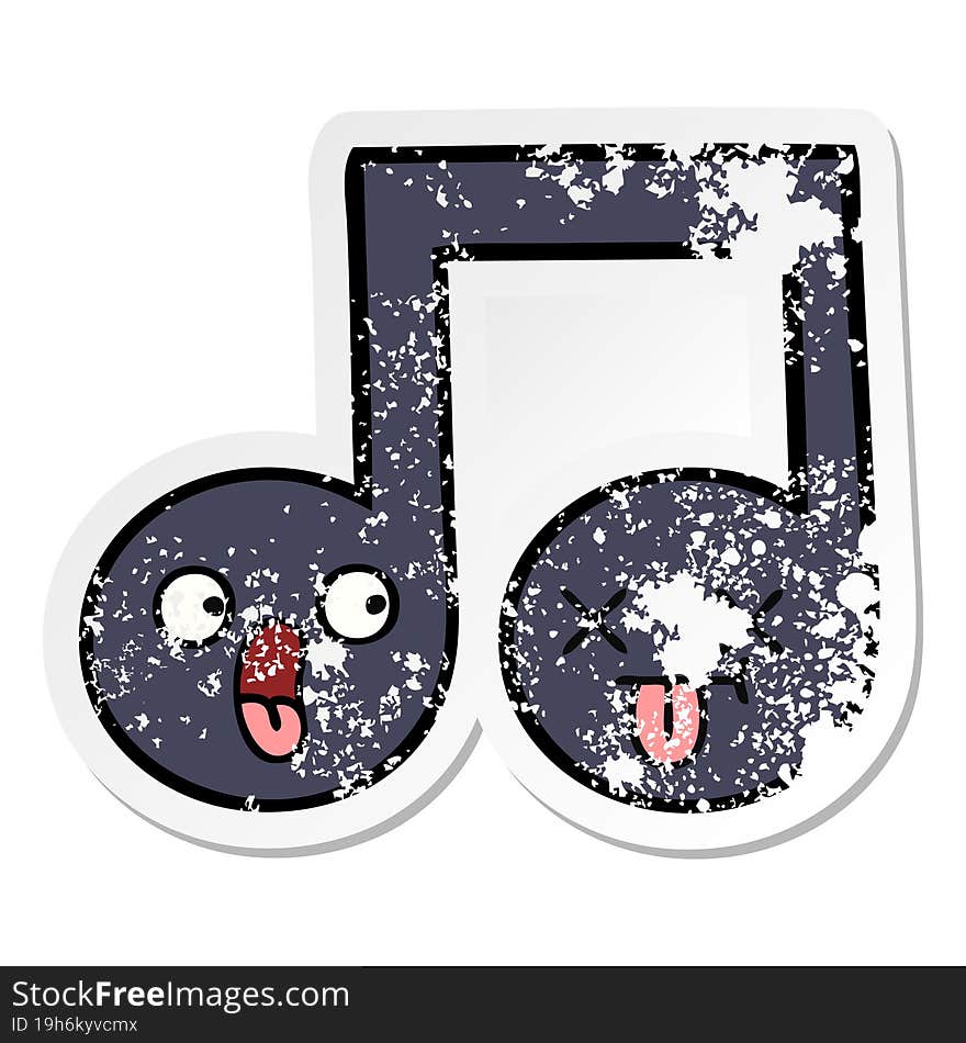 distressed sticker of a cute cartoon musical note