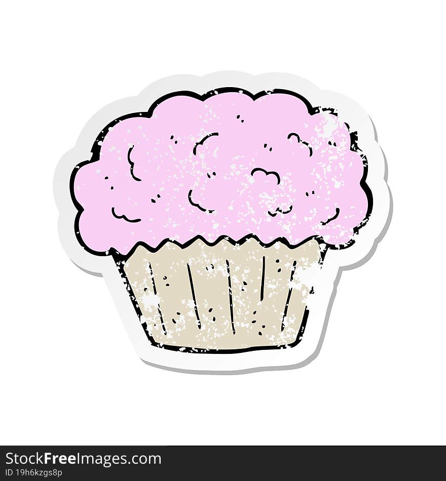 retro distressed sticker of a cartoon cupcake