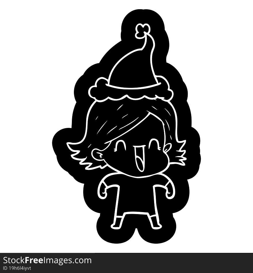 cartoon icon of a happy woman wearing santa hat