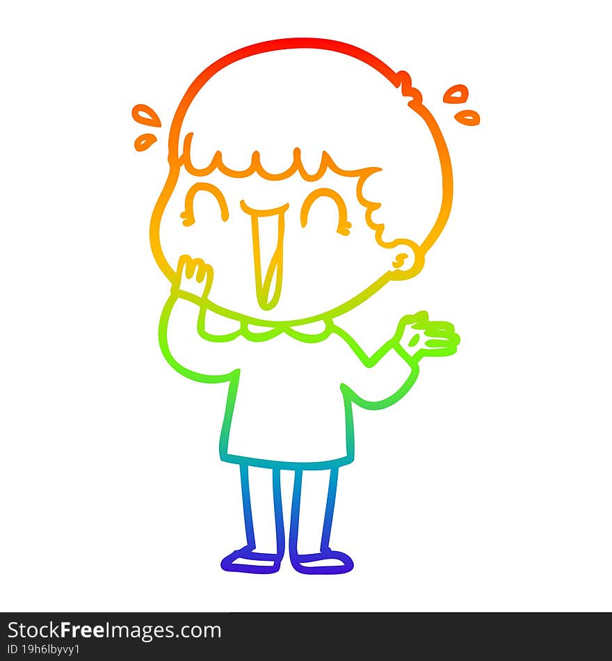 Rainbow Gradient Line Drawing Laughing Cartoon Man