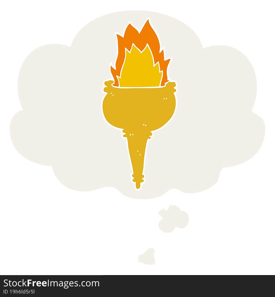 cartoon flaming torch and thought bubble in retro style