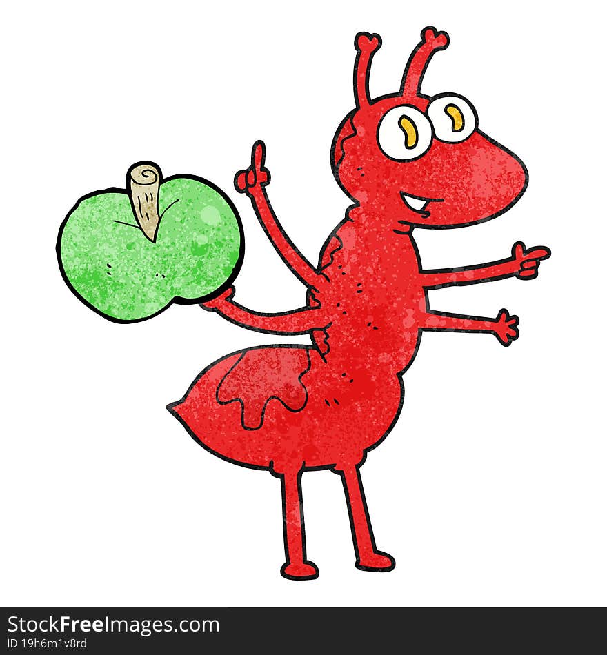 Textured Cartoon Ant With Apple