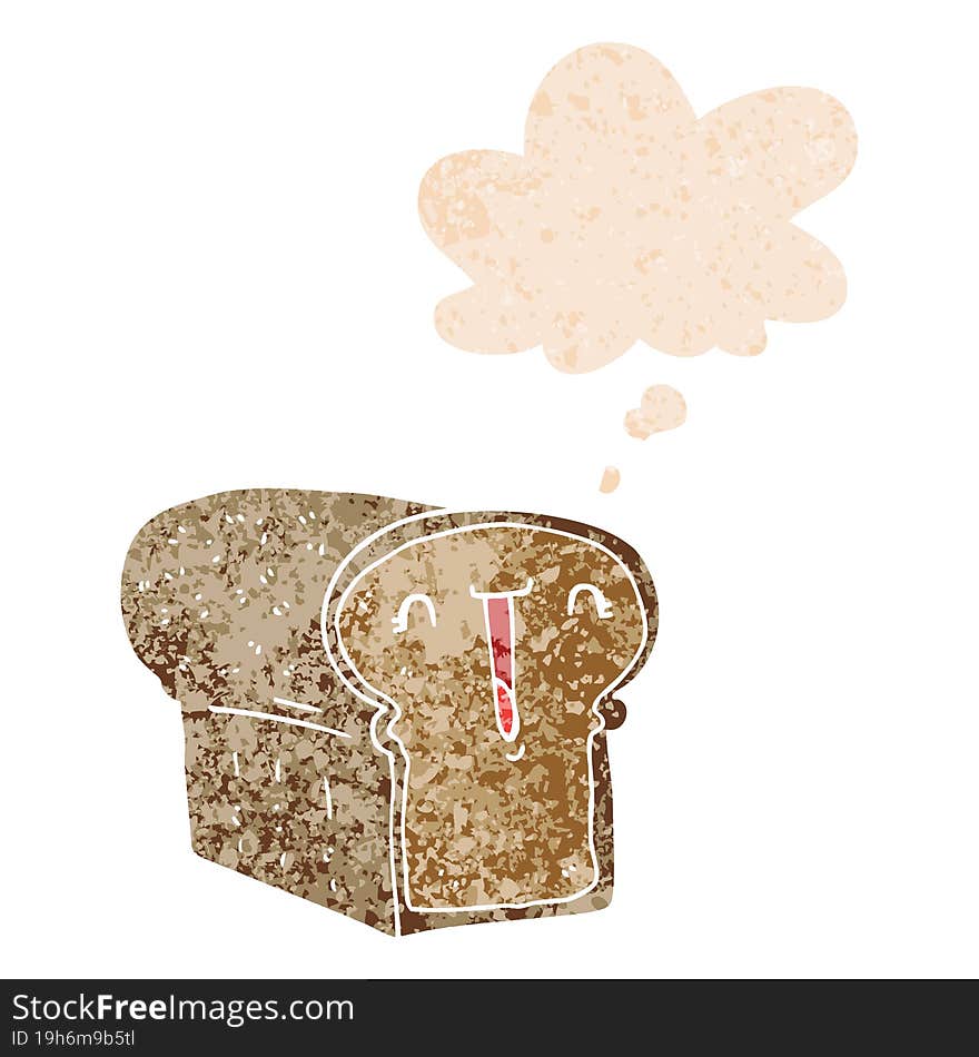 cute cartoon loaf of bread with thought bubble in grunge distressed retro textured style. cute cartoon loaf of bread with thought bubble in grunge distressed retro textured style