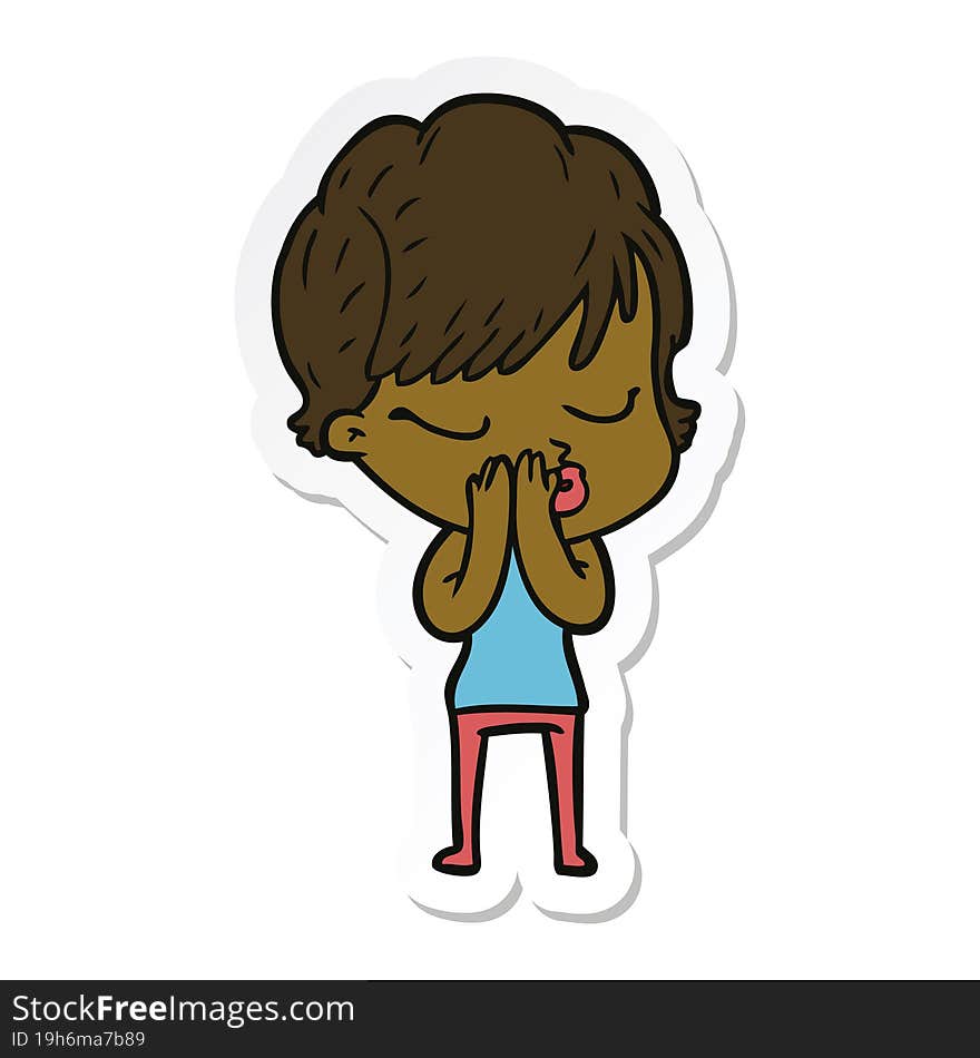 sticker of a cartoon woman with eyes shut