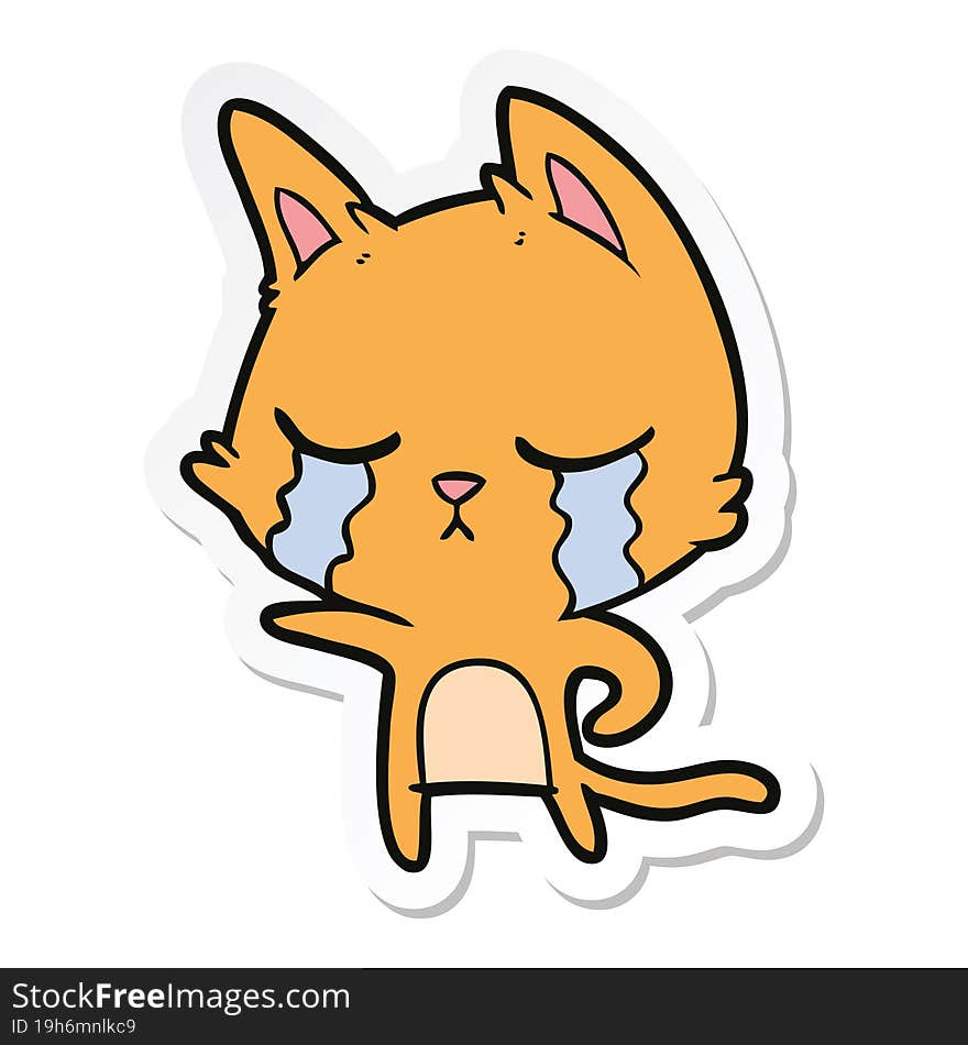 Sticker Of A Crying Cartoon Cat Pointing