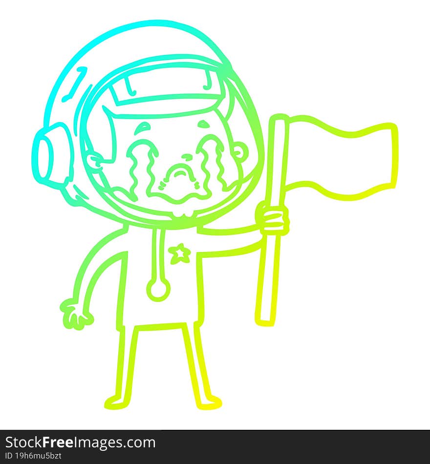 cold gradient line drawing of a cartoon crying astronaut