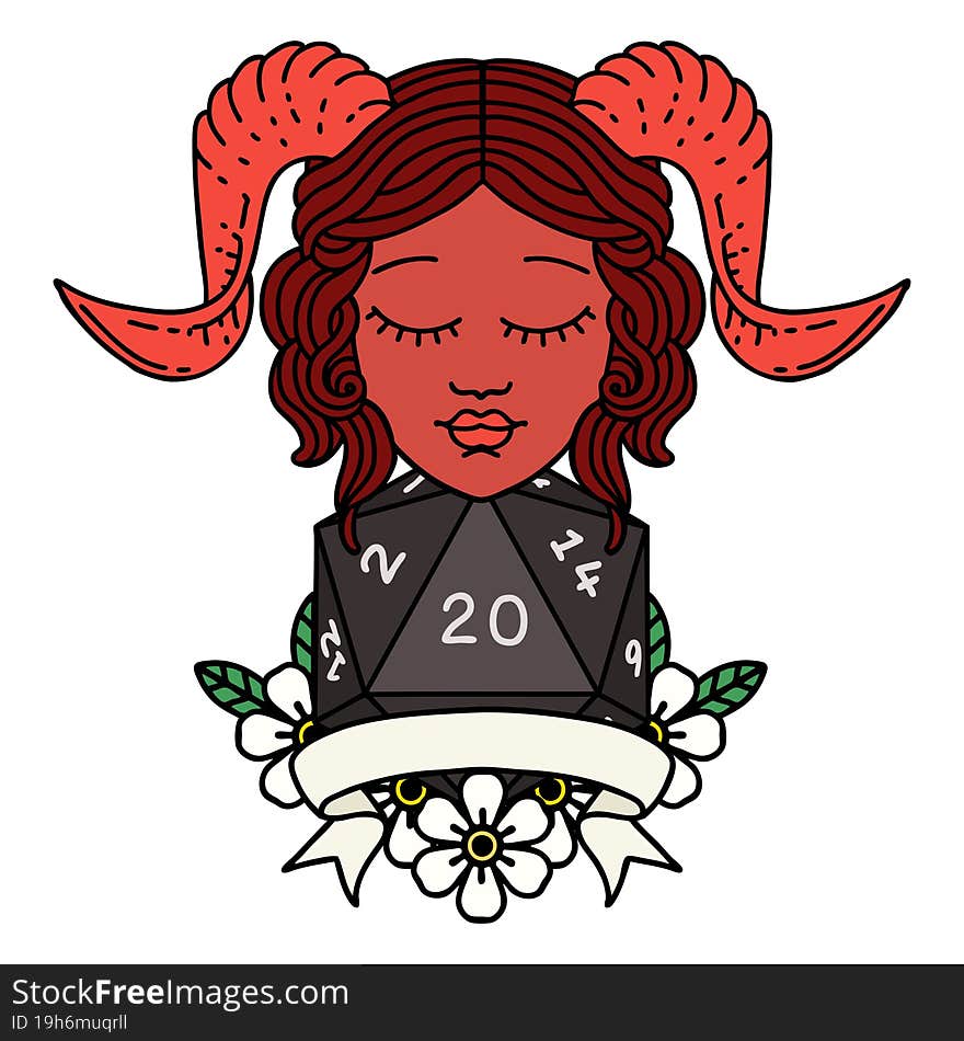 Retro Tattoo Style happy tiefling with natural 20. Retro Tattoo Style happy tiefling with natural 20