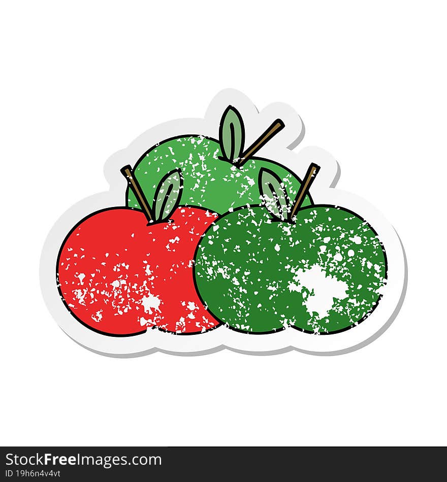 Distressed Sticker Of A Cute Cartoon Apples