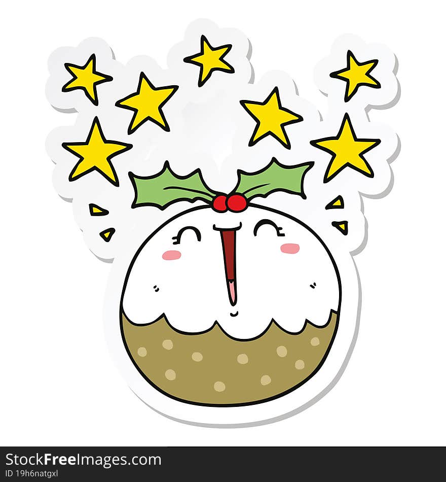 Sticker Of A Cute Cartoon Happy Christmas Pudding