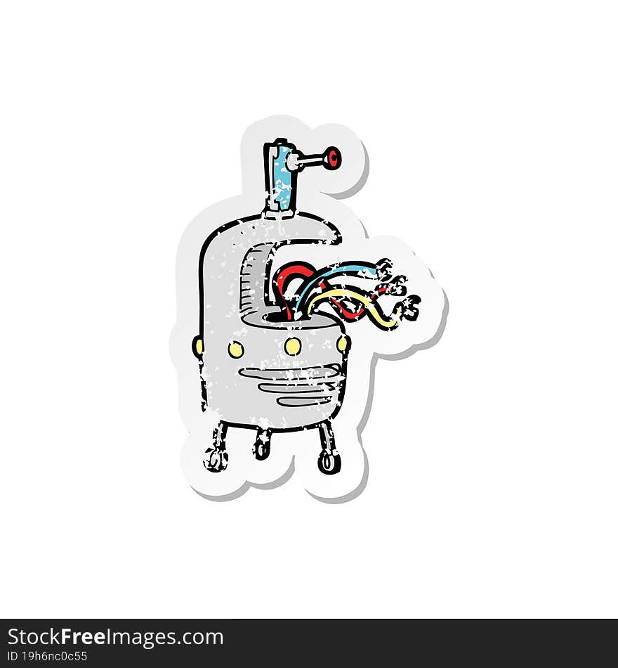 retro distressed sticker of a cartoon weird robot