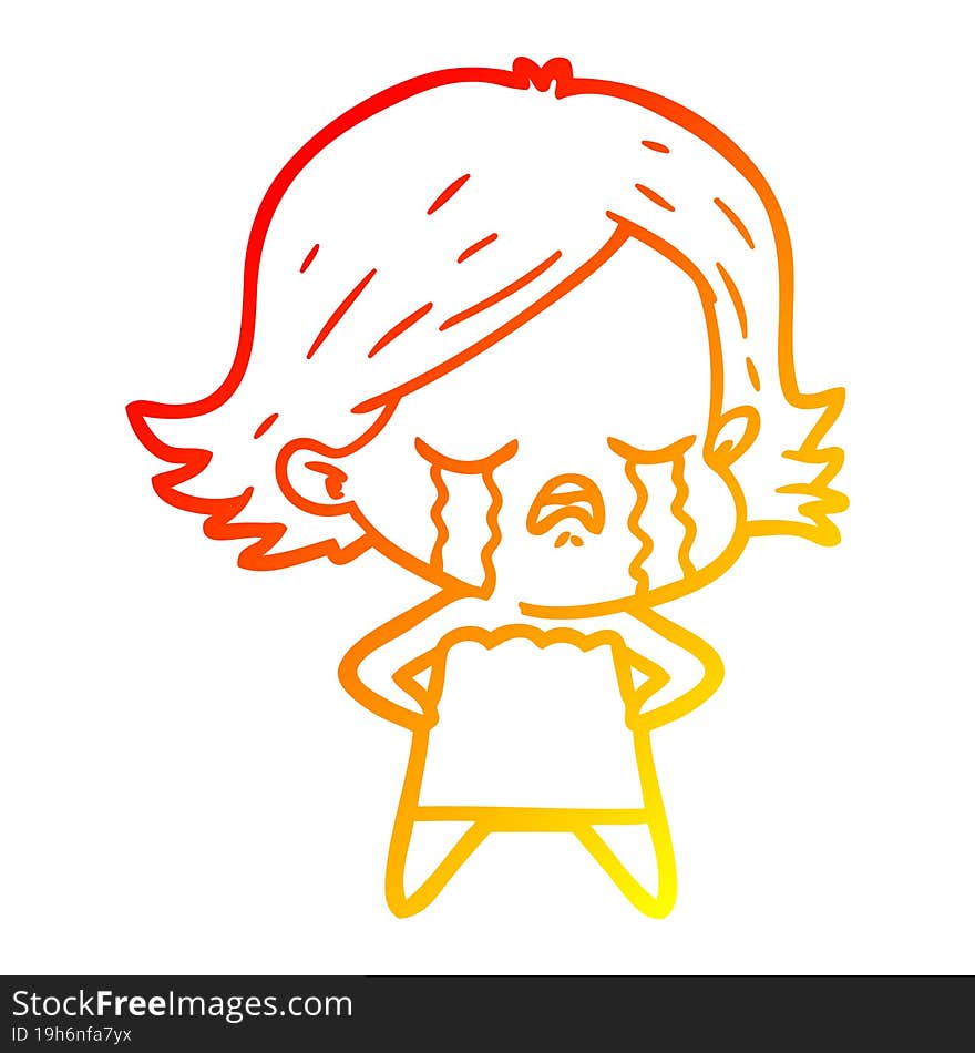 warm gradient line drawing of a cartoon girl crying