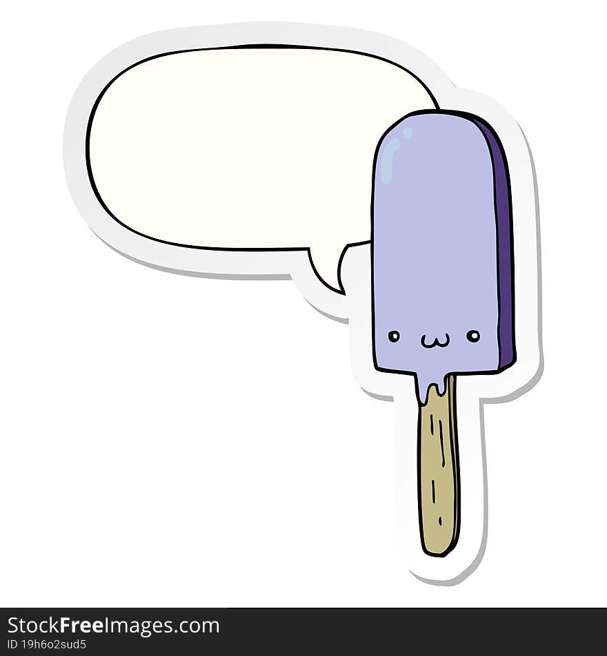 cartoon ice lolly with speech bubble sticker. cartoon ice lolly with speech bubble sticker