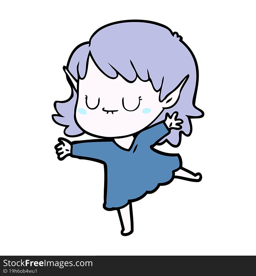 happy cartoon elf girl wearing dress. happy cartoon elf girl wearing dress