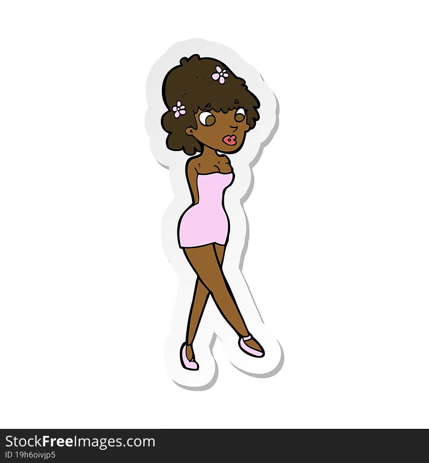 sticker of a cartoon woman posing in dress