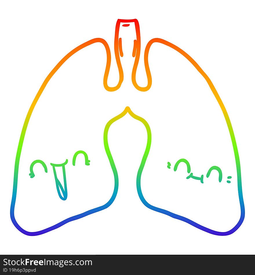 rainbow gradient line drawing cartoon lungs