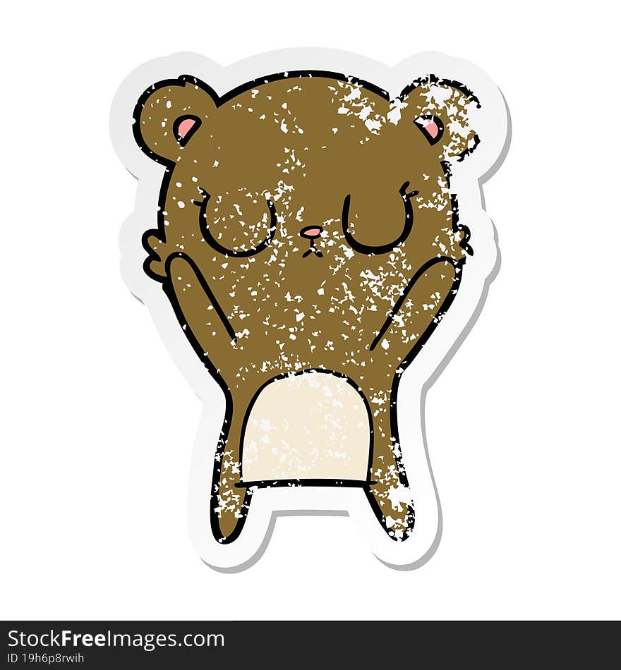 Distressed Sticker Of A Peaceful Cartoon Bear Cub