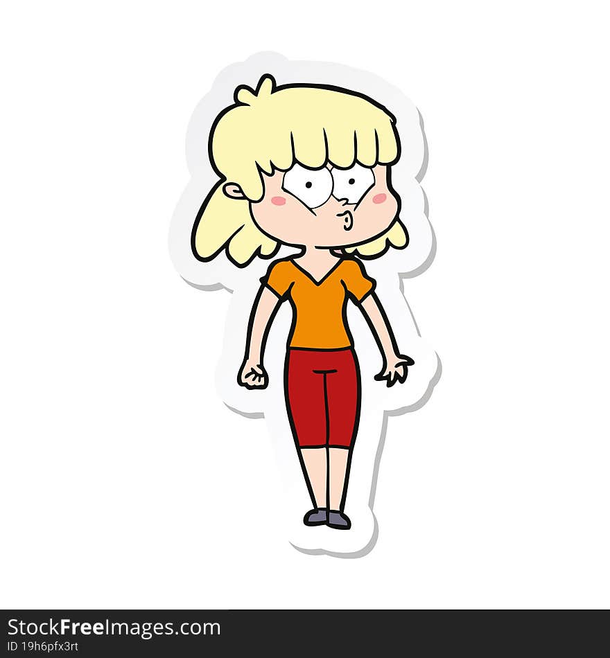 sticker of a cartoon whistling girl