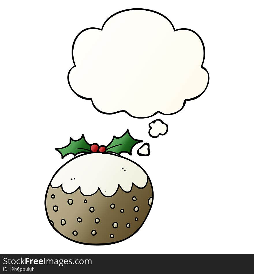 Cartoon Christmas Pudding And Thought Bubble In Smooth Gradient Style