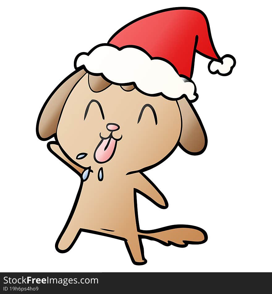 cute gradient cartoon of a dog wearing santa hat