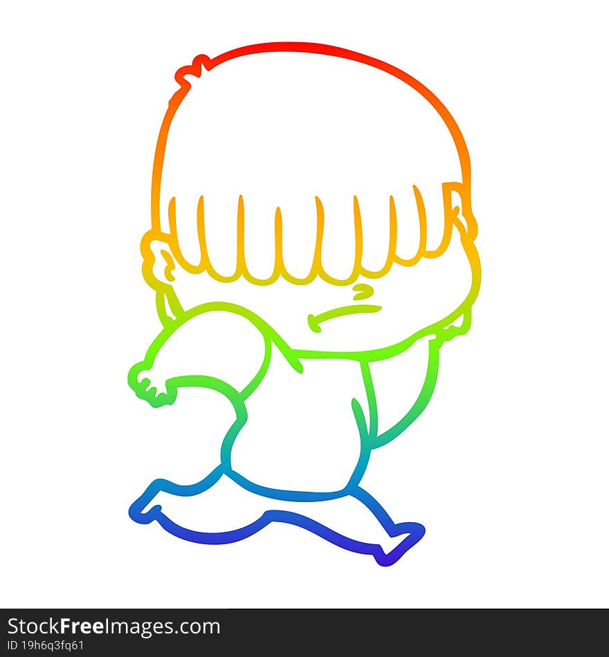 Rainbow Gradient Line Drawing Cartoon Boy With Untidy Hair