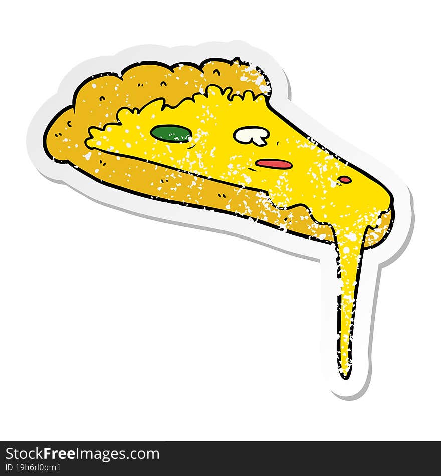 distressed sticker of a cartoon slice of pizza