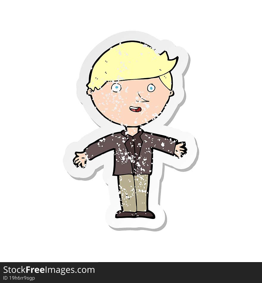 Retro Distressed Sticker Of A Cartoon Man In Casual Jacket