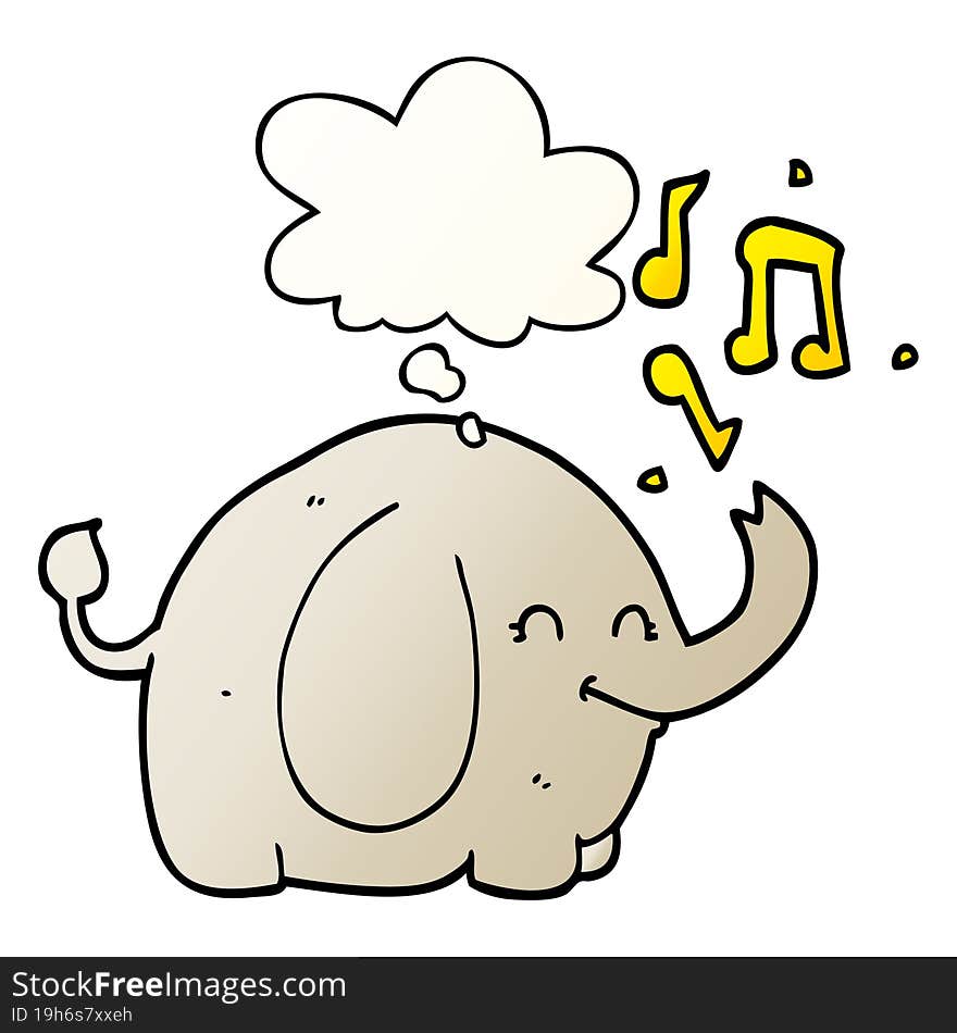 Cartoon Trumpeting Elephant And Thought Bubble In Smooth Gradient Style