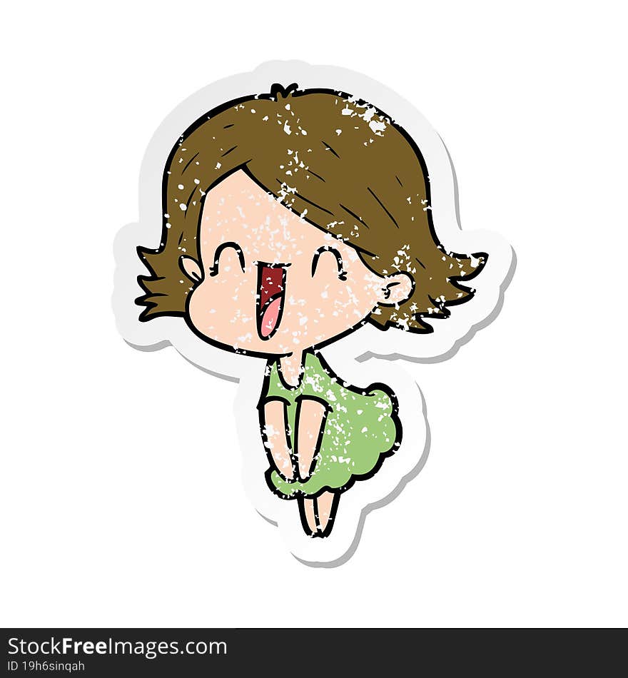 distressed sticker of a cartoon happy woman