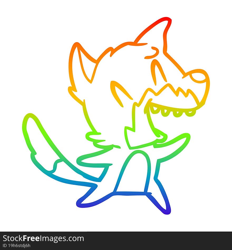 rainbow gradient line drawing of a laughing fox cartoon