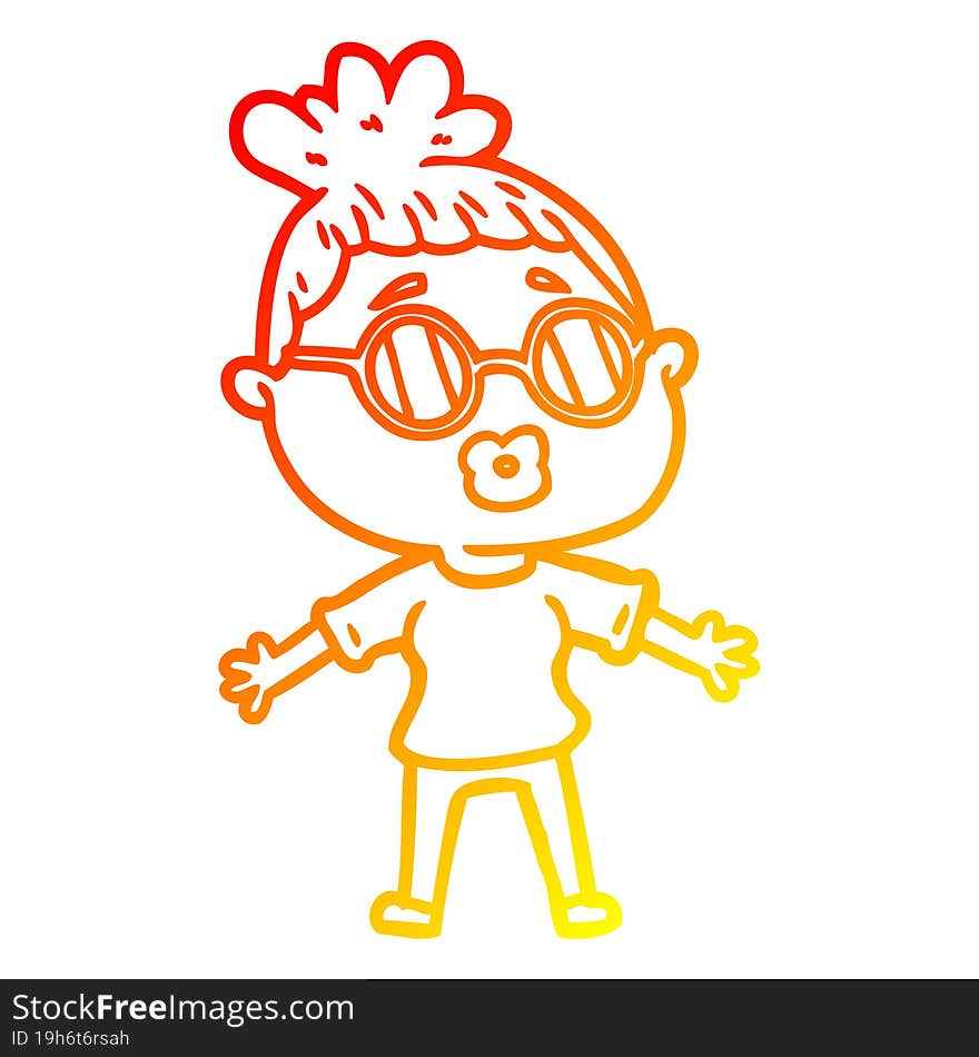 warm gradient line drawing of a cartoon woman wearing spectacles