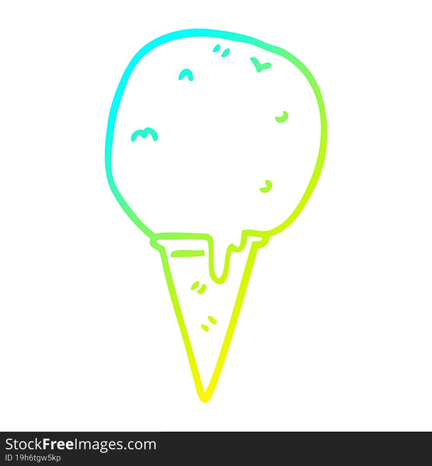 cold gradient line drawing of a cartoon ice cream cone