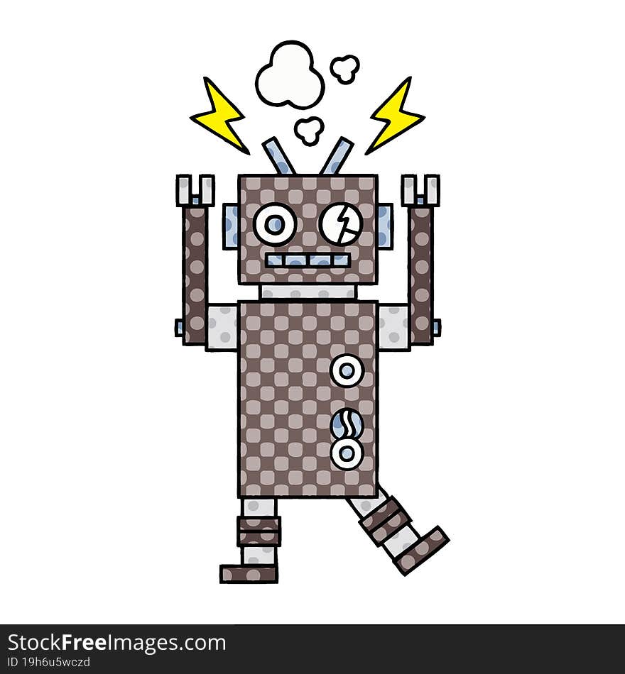 comic book style cartoon malfunctioning robot