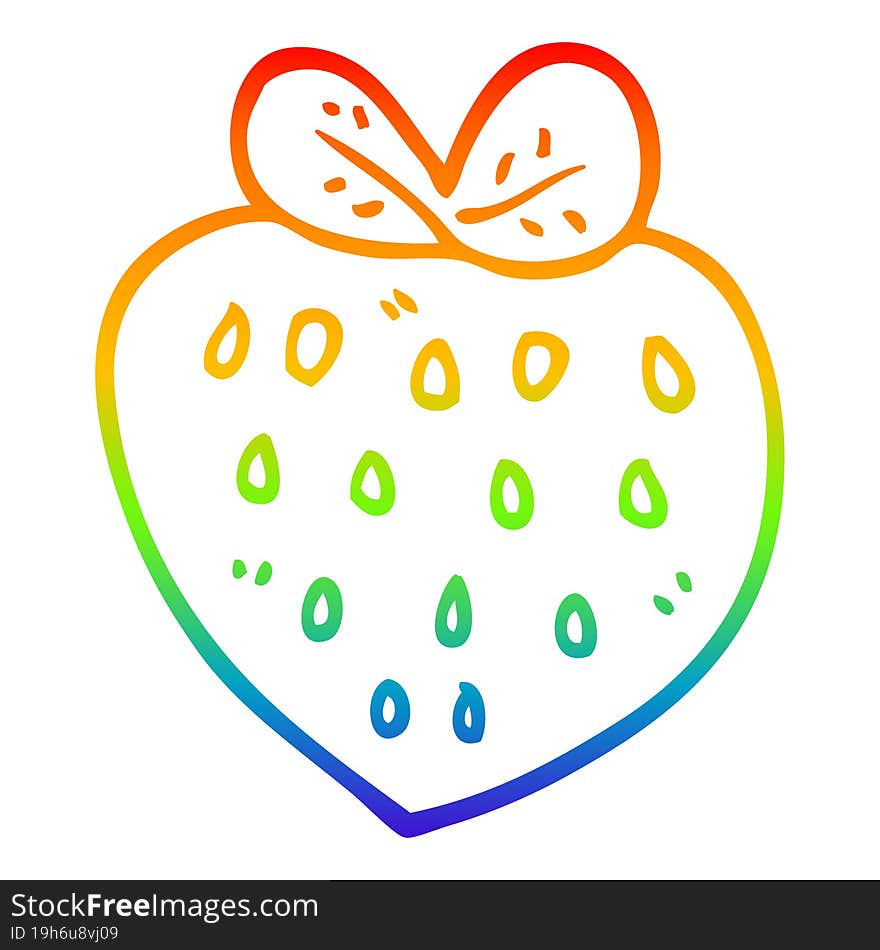 rainbow gradient line drawing of a cartoon strawberry fr