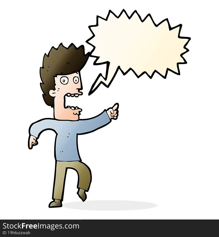 Cartoon Terrified Man With Speech Bubble