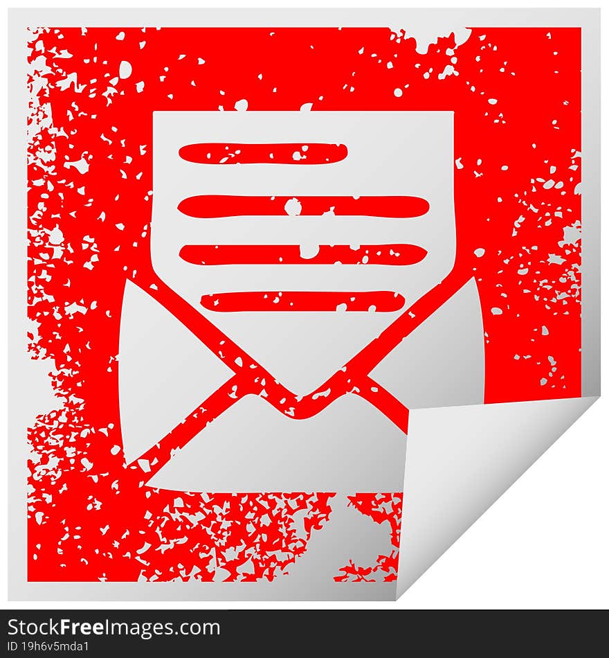 distressed square peeling sticker symbol of a letter and envelope