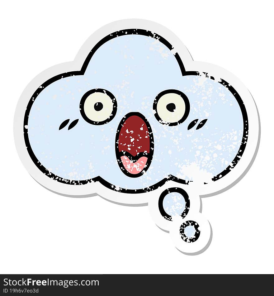 distressed sticker of a cute cartoon thought bubble