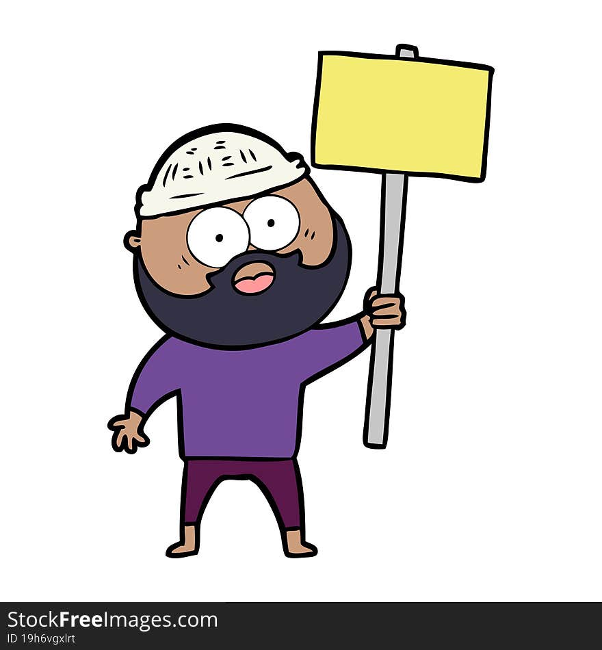 cartoon bearded man with signpost. cartoon bearded man with signpost