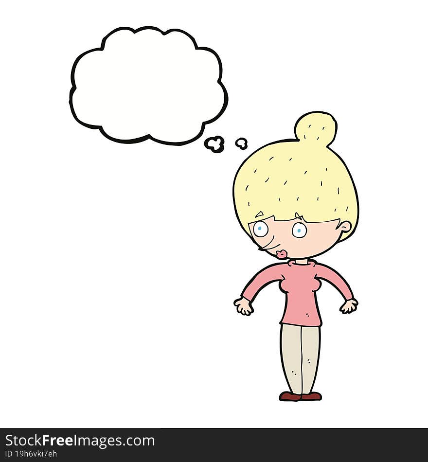 cartoon woman staring with thought bubble