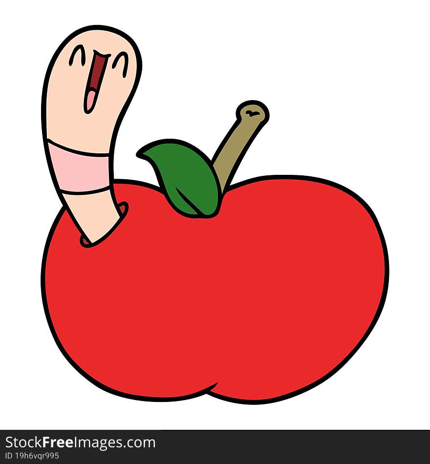 cartoon worm in apple. cartoon worm in apple