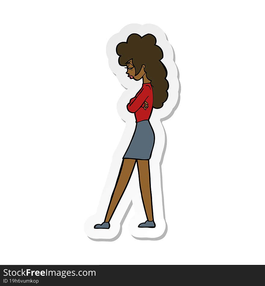 sticker of a cartoon annoyed woman