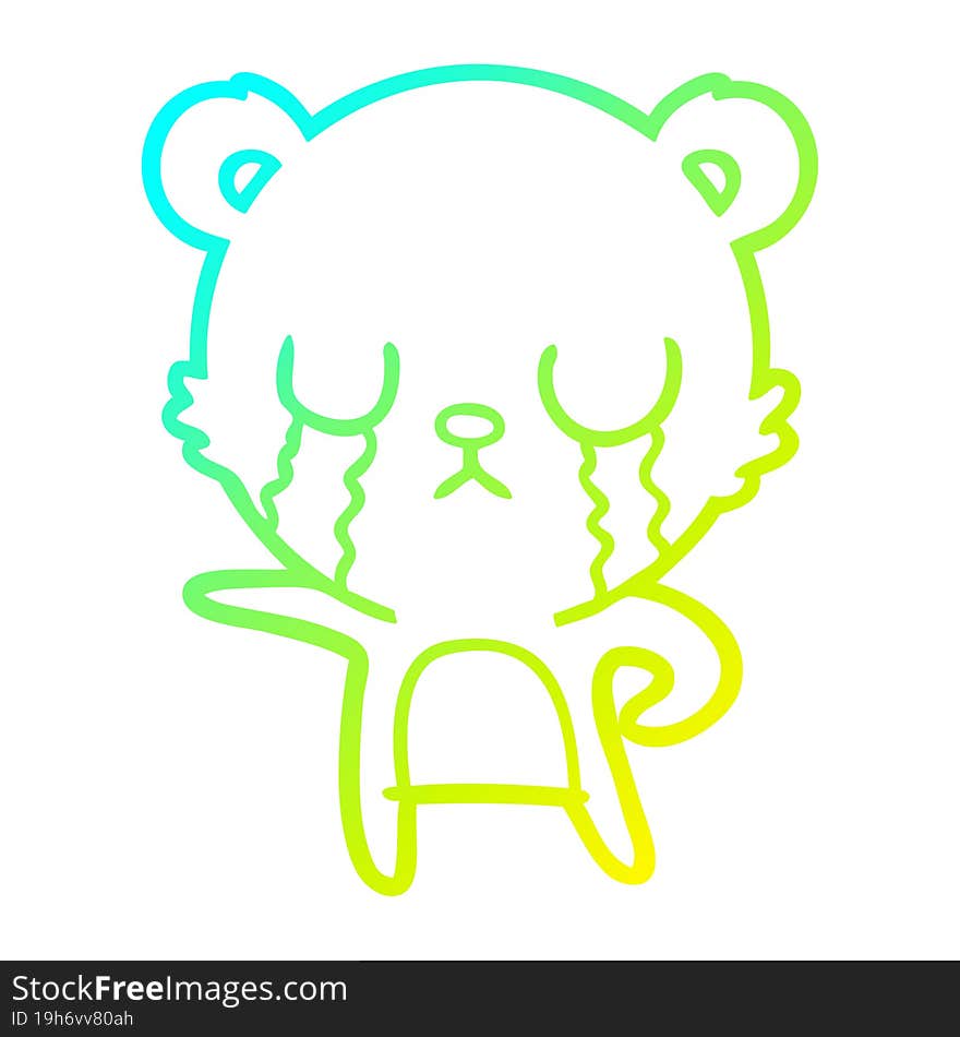 cold gradient line drawing of a crying cartoon bear