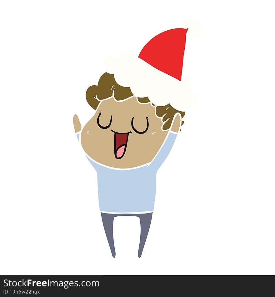 laughing flat color illustration of a man wearing santa hat