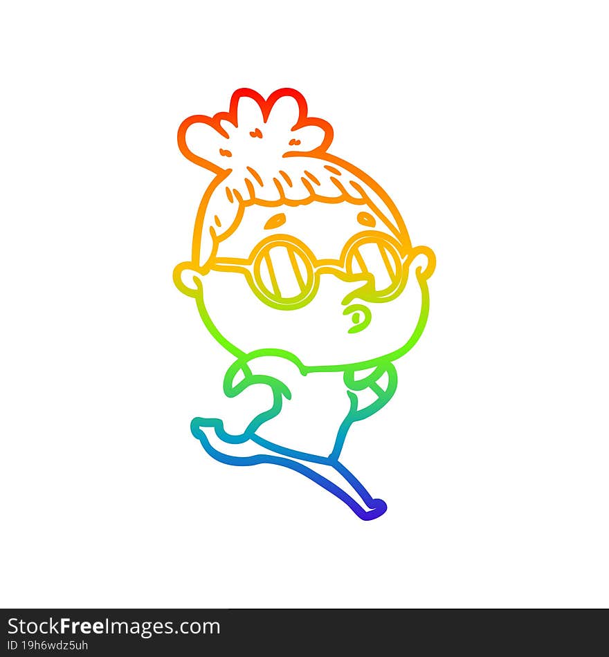 rainbow gradient line drawing cartoon woman wearing glasses