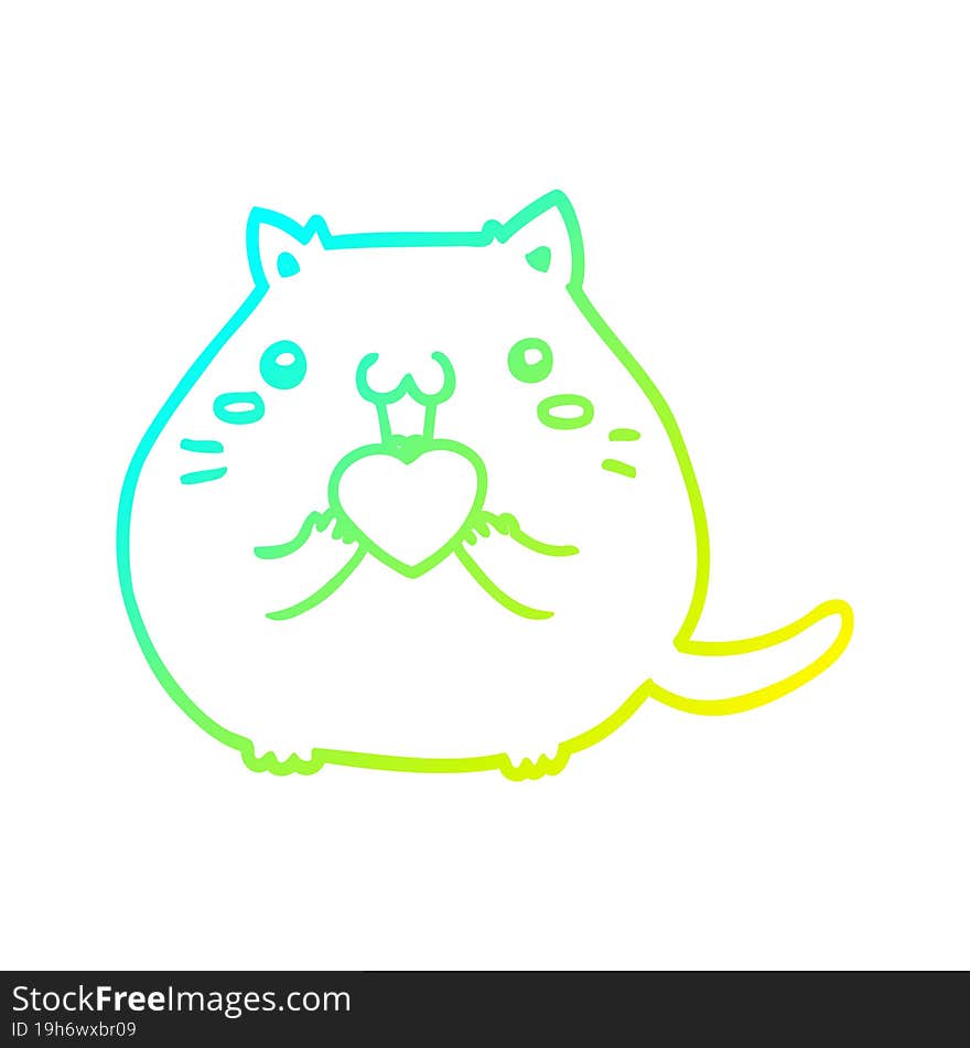 cold gradient line drawing cute cartoon cat in love