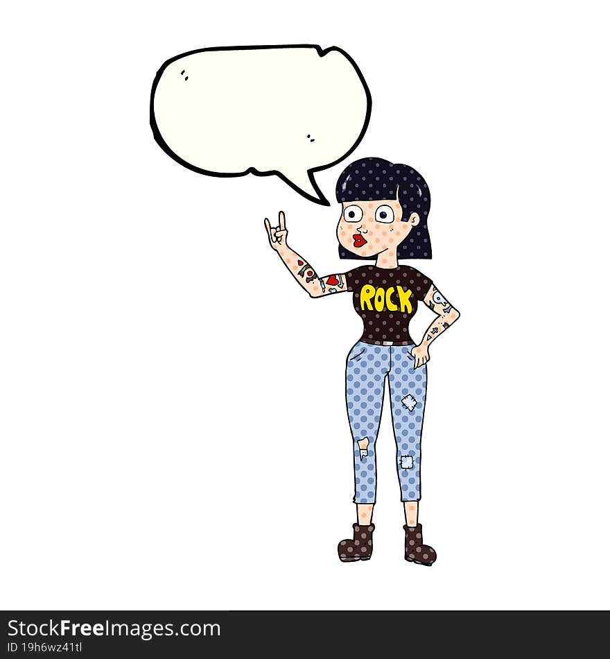 freehand drawn comic book speech bubble cartoon rock girl