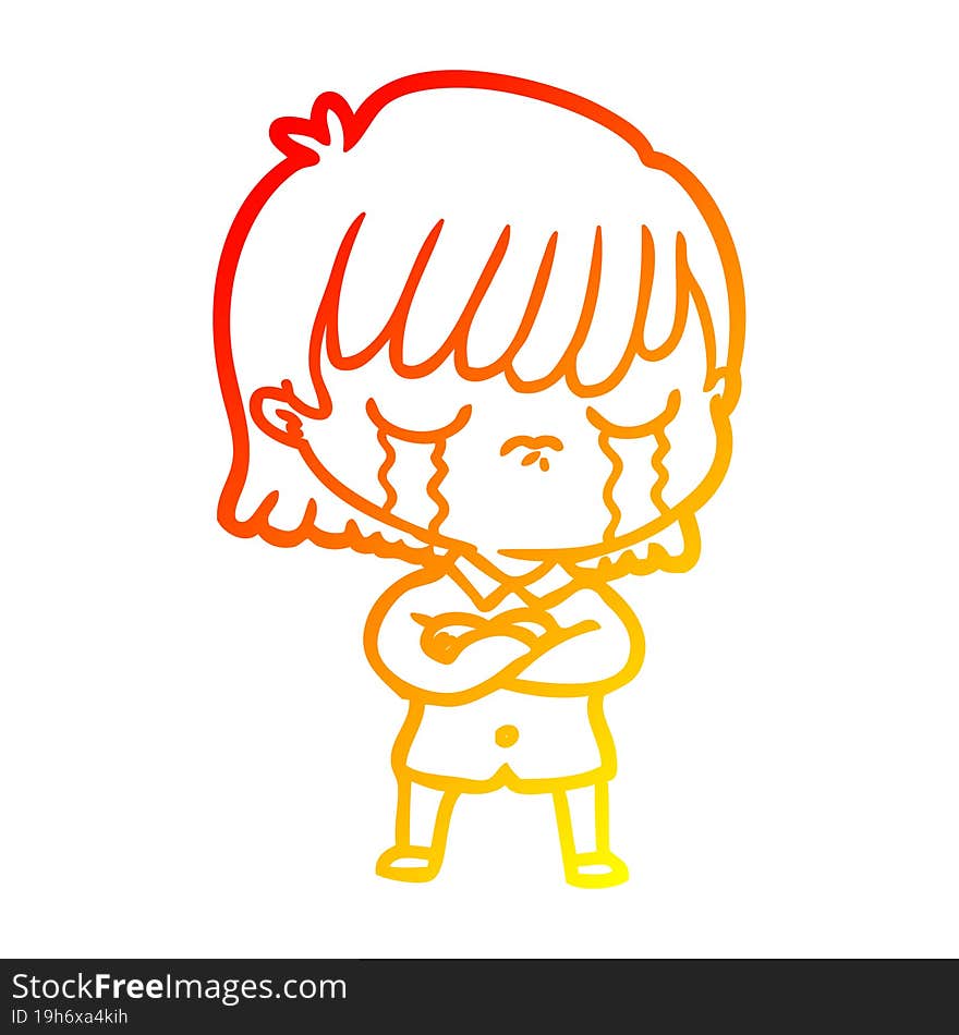 warm gradient line drawing of a cartoon woman crying